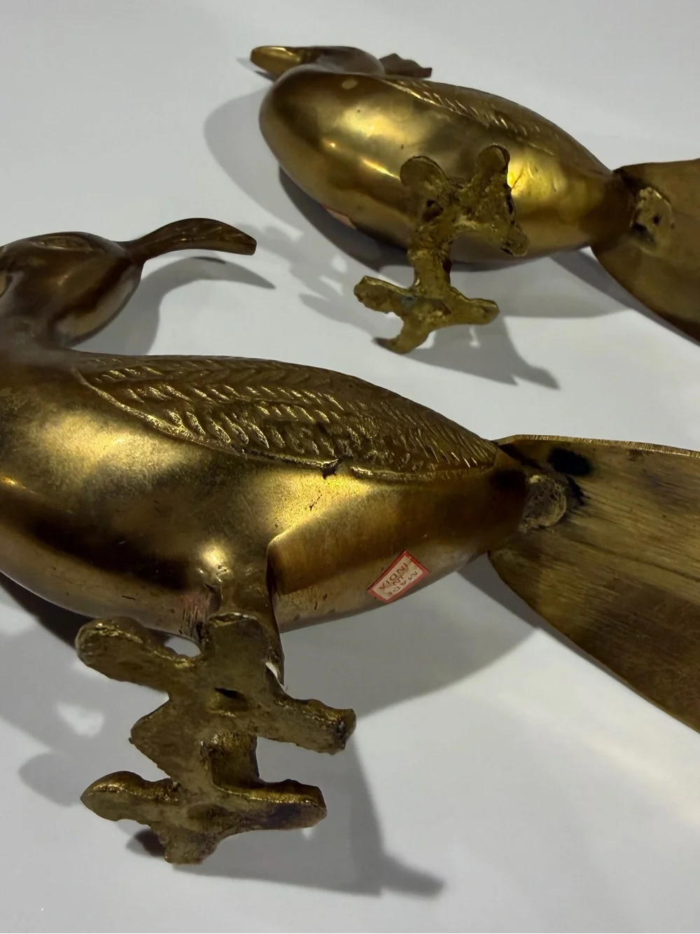 Vintage Set of 2 Brass Gold Peacocks Figurines MCM 10.5